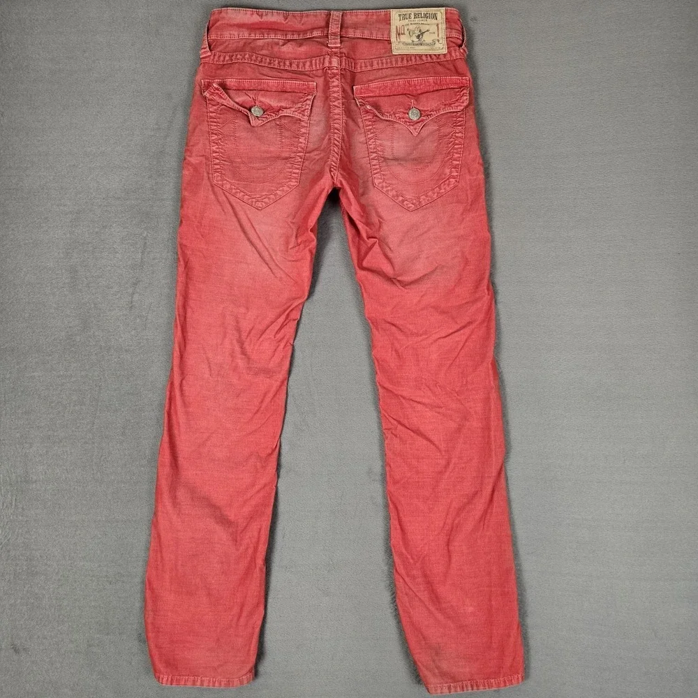 True Religion Ricky Relaxed Straight Jeans Mens 30x32 Flap Red Corduroy Y2K